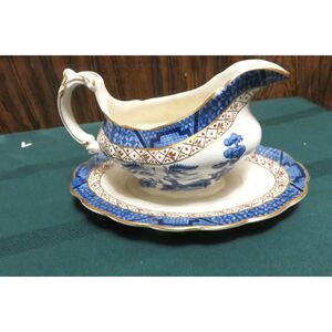 Vintage - Booths - Real Old Willow Blue - Gravy Boat With Attached Underplate